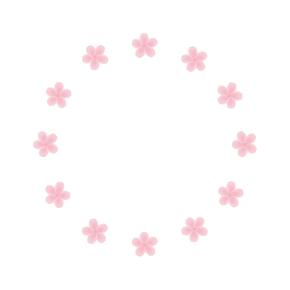 Vector round frame for decorating photos with flowers. Spring Japanese Sakura on a white background. Design element for a logo, poster, banner, or photo album