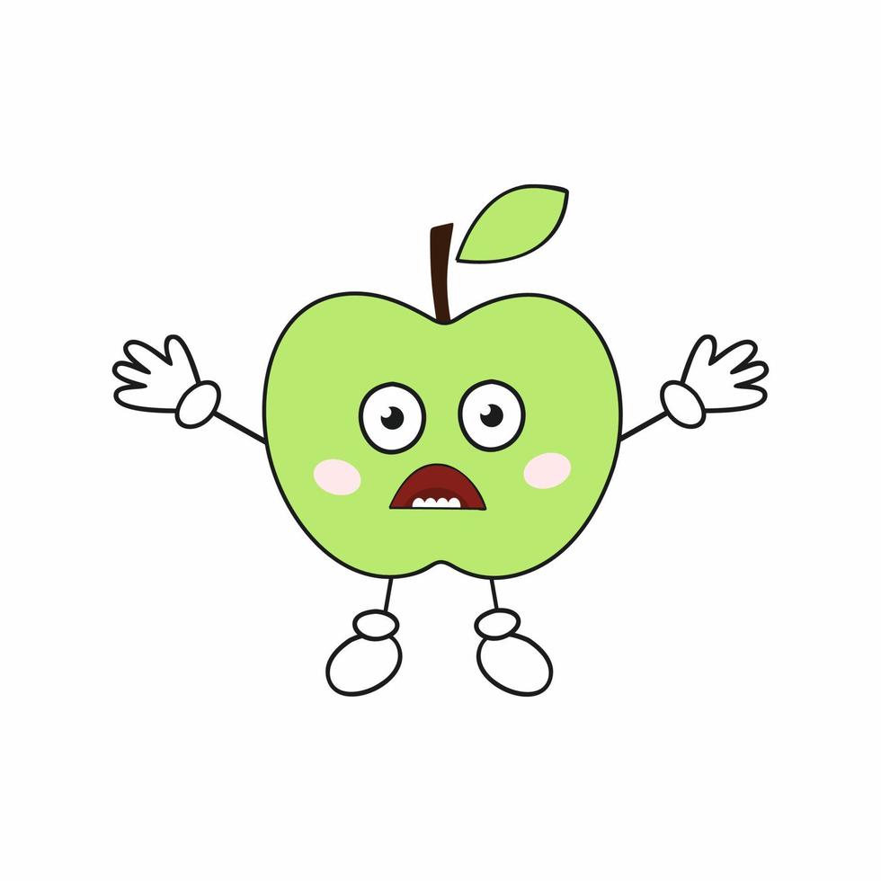 An angry green Apple with a face, arms, and legs. Funny fruit Emoji for social networks. Children's sticker. vector