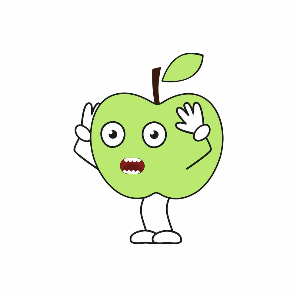 A scared Apple with arms and legs. Funny fruit smiley face. A children's character for a Board game. vector