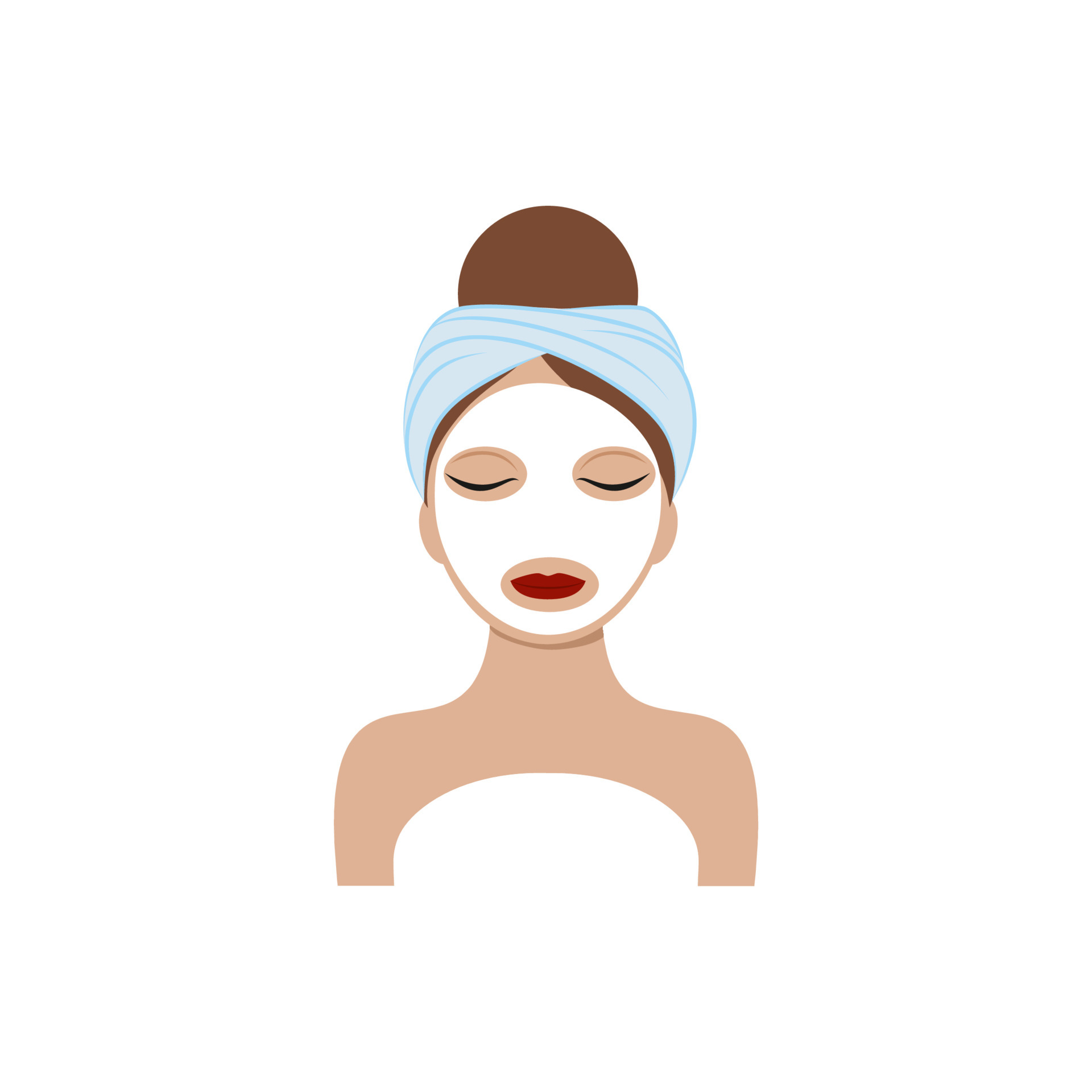The Face Of A Beautiful Girl With A Towel On Her Head And A White Cosmetic Mask On Her Face Vector Illustration Of A Cartoon The Concept Of Body Face And Eye