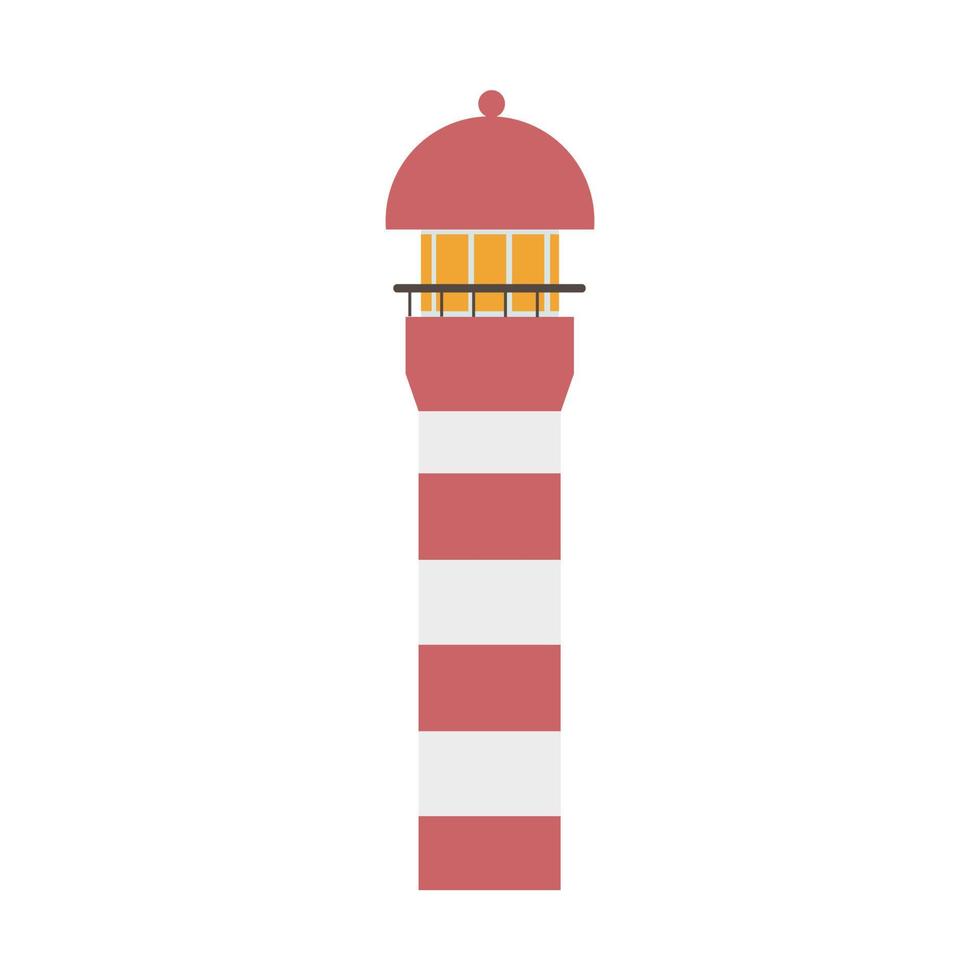 Pink lighthouse isolated on a white background. Vector cartoon illustration. Design element for a logo, banner, business card, or booklet.