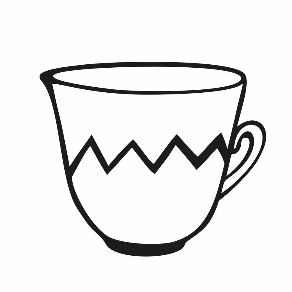 Tea Cup on a white background isolated. Vector contour illustration of Doodle mugs for the tea ceremony. Logo design element for a cafe, bar, restaurant, or tableware store.