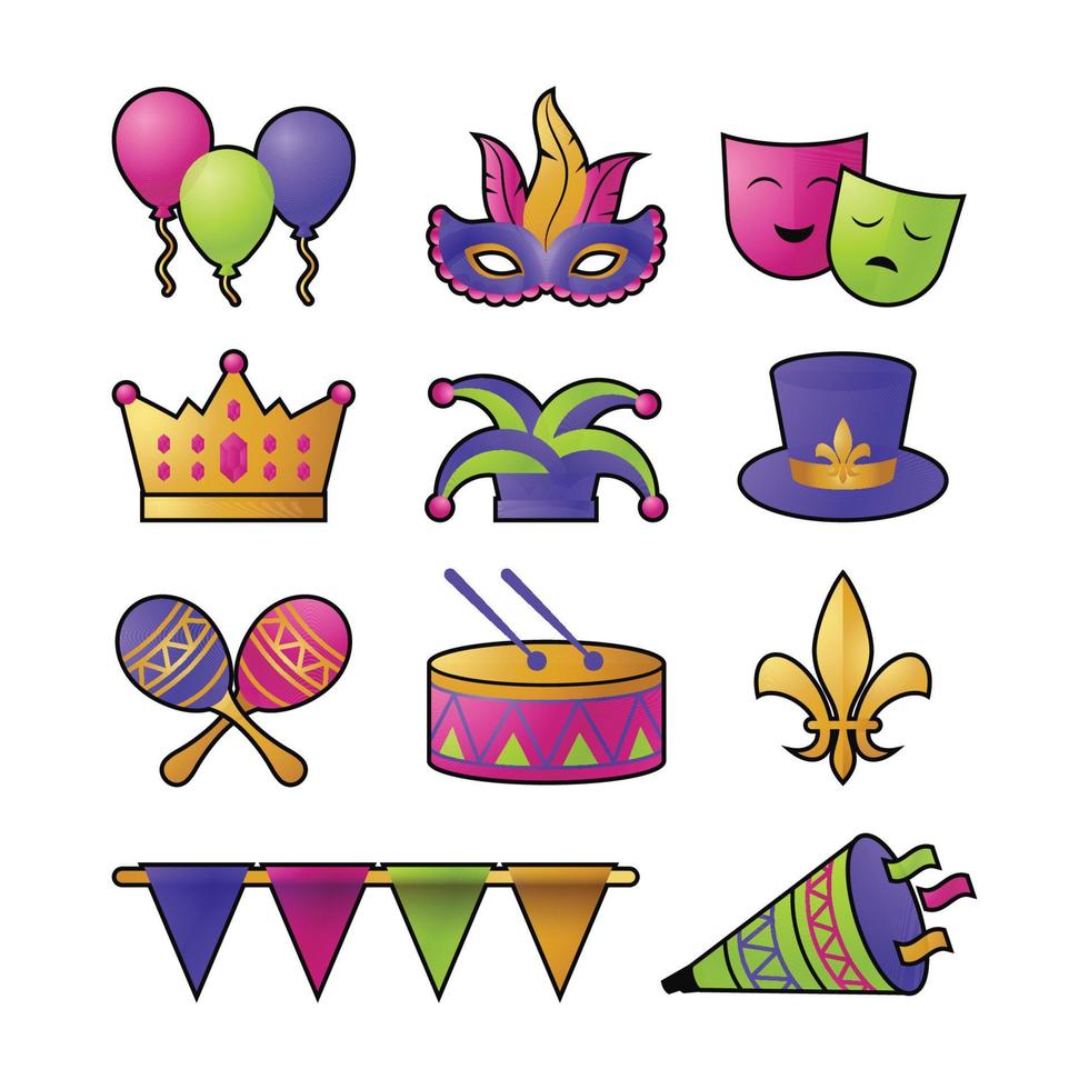 conjunto de iconos de mardi gras vector