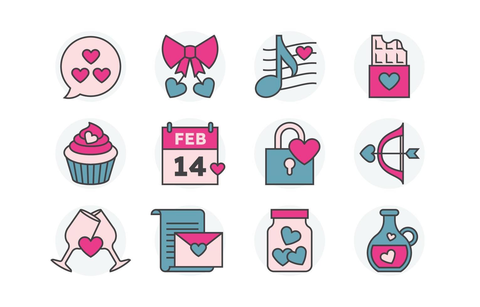 Flat Valentine's Day Icon Collection vector