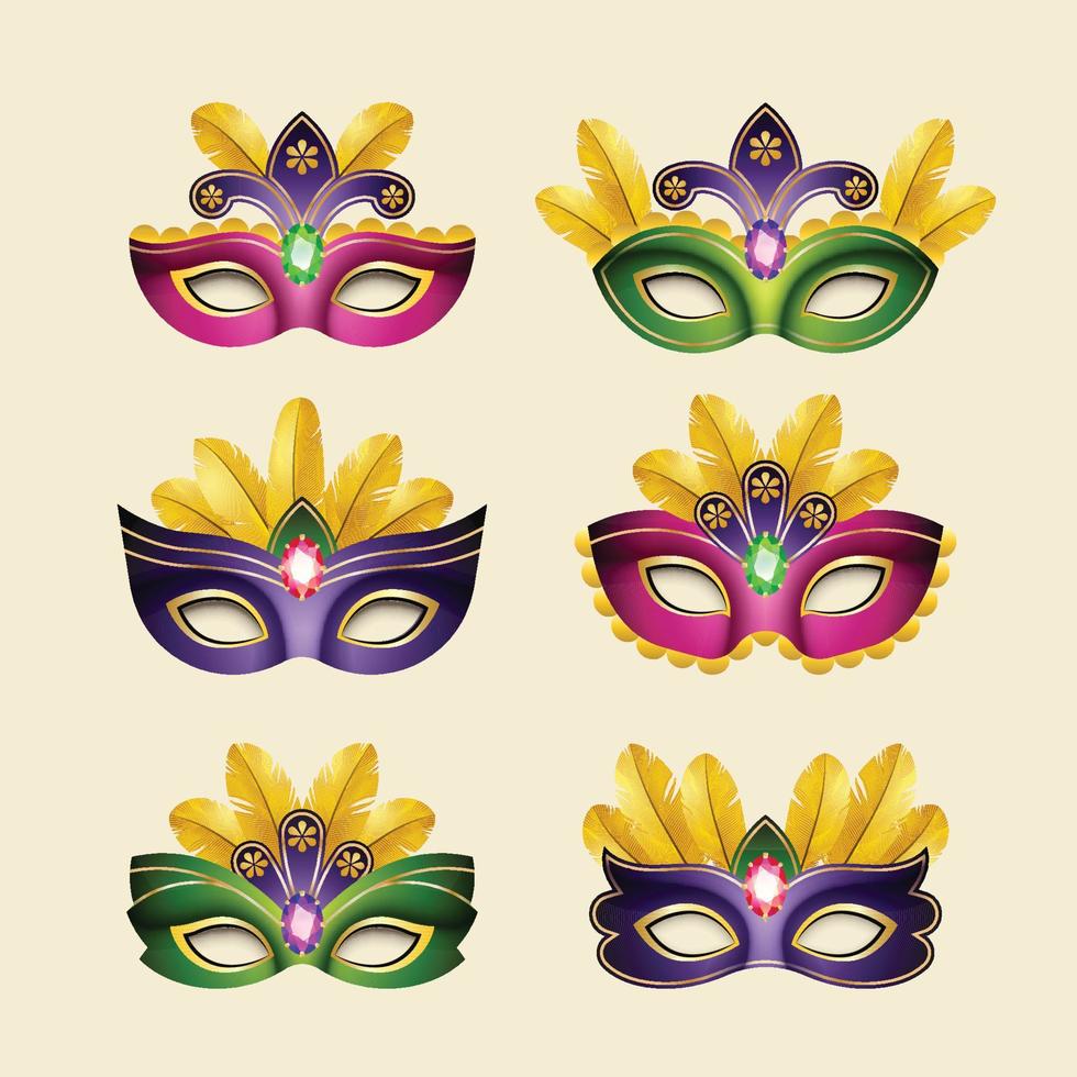 coloridos iconos de máscara de mardi gras vector