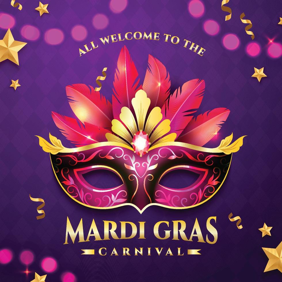 Realistic Colorful Mardi Gras Mask Illustration vector