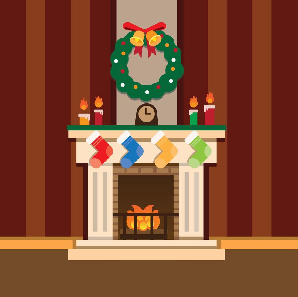 Chimney, Fireplace, Chrismas Decoration Flat Design Vector
