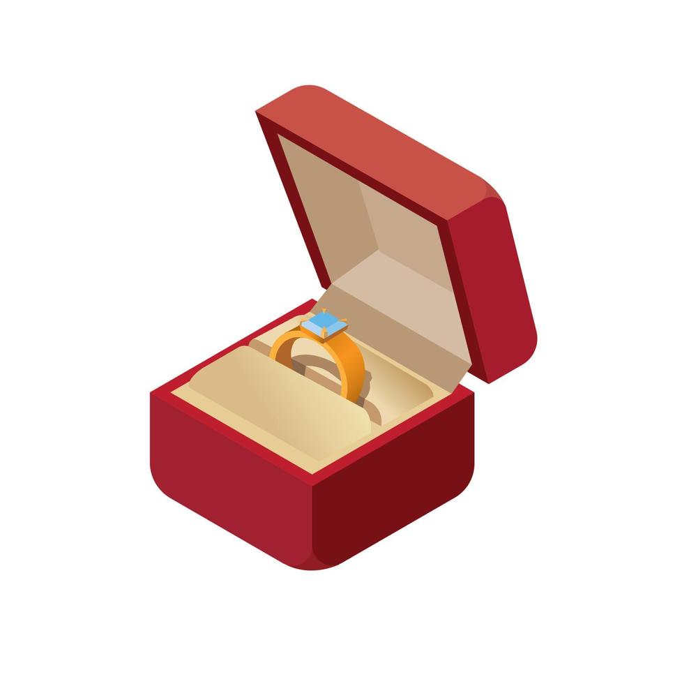 anillo de bodas en un vector de ilustración de icono isométrico de caja