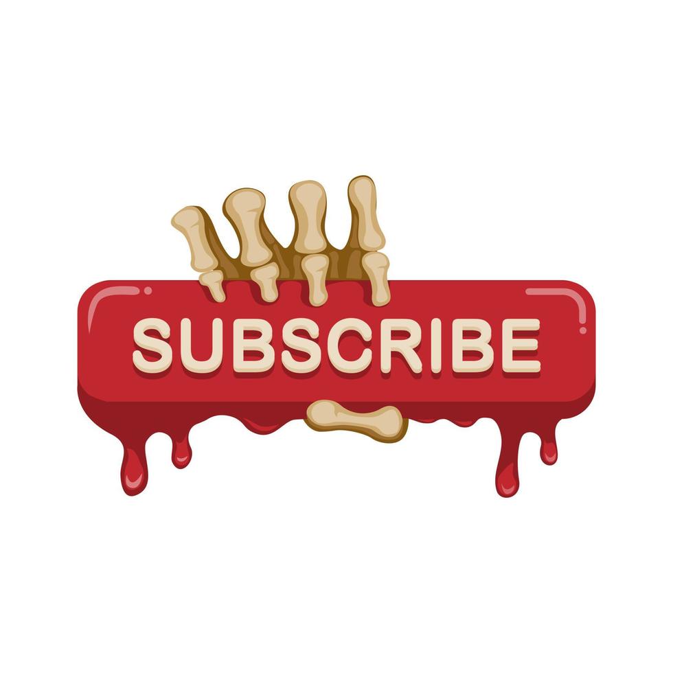 Subscribe button with skeleton hand, horror nigtmare theme video streaming subcription. concept in cartoon illustration vector isolated in white background