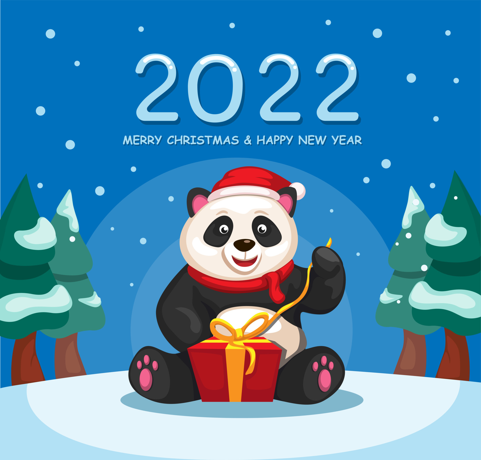 2022 Christmas Cartoons 2022 Christmas And New Year Celebration With Panda Open Gift Box Cartoon  Illustration Vector 4599585 Vector Art At Vecteezy