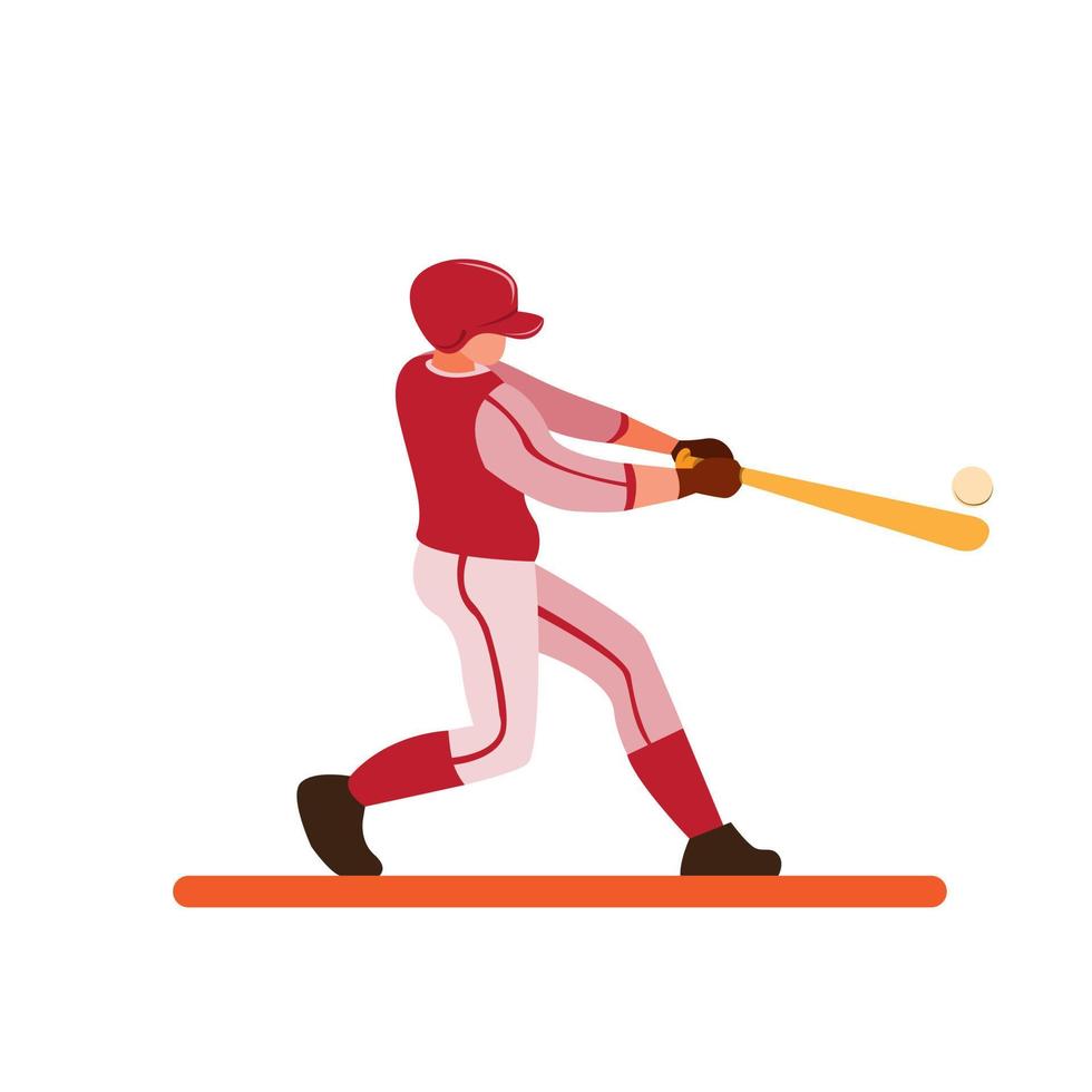 jugador de béisbol que golpea la bola para el vector plano de la ilustración de la historieta del home run aislado en el fondo blanco