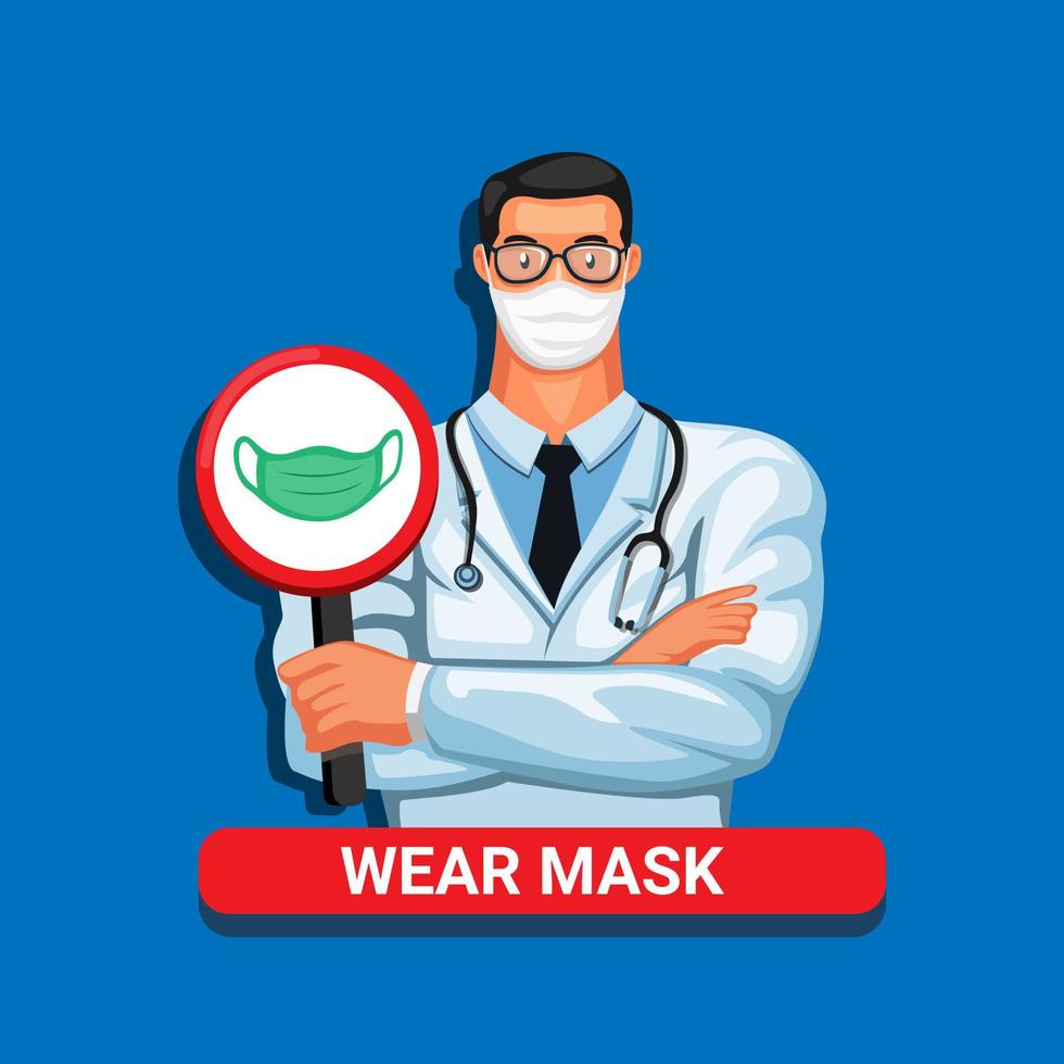 Doctor with wear mask symbol vector concept in cartoon illustration vector