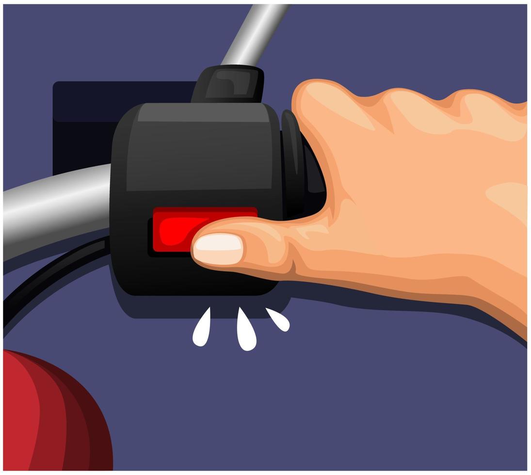 Hand push switch electric starter on motorcycle illustration cartoon vector