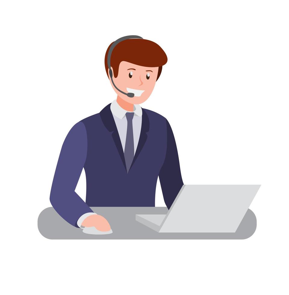 Office worker man smilling with headset, News anchor or customer support professions in cartoon flat illustration vector isolated in white background