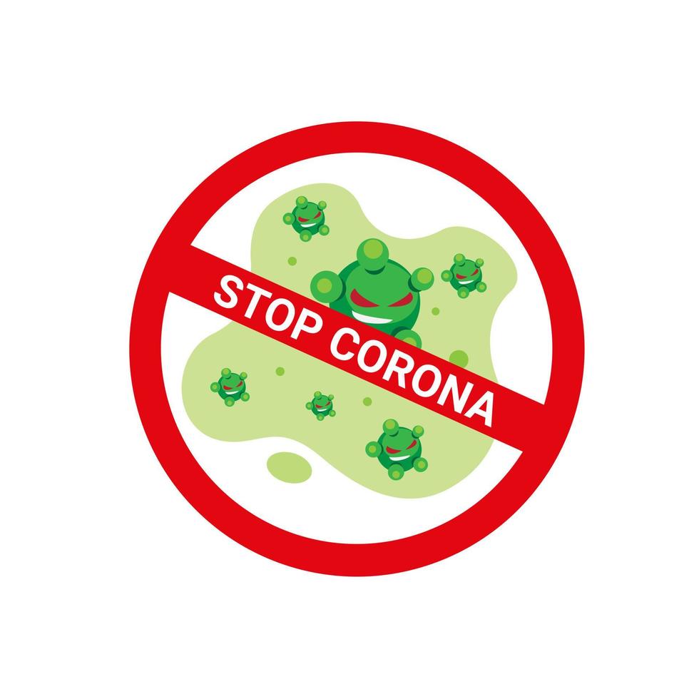 Detenga el símbolo de la señal de advertencia del brote de la enfermedad del virus de la corona en el vector de ilustración plana de dibujos animados aislado en el fondo blanco