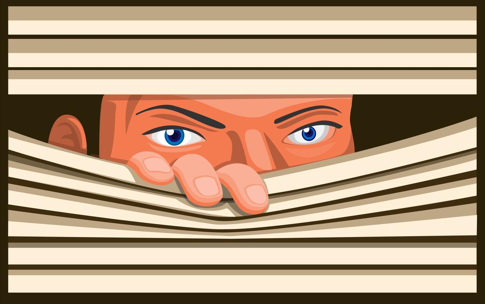 People Peering Through Curtain Window, Neighbor Spy and Watching Symbol in Cartoon illustration Vector
