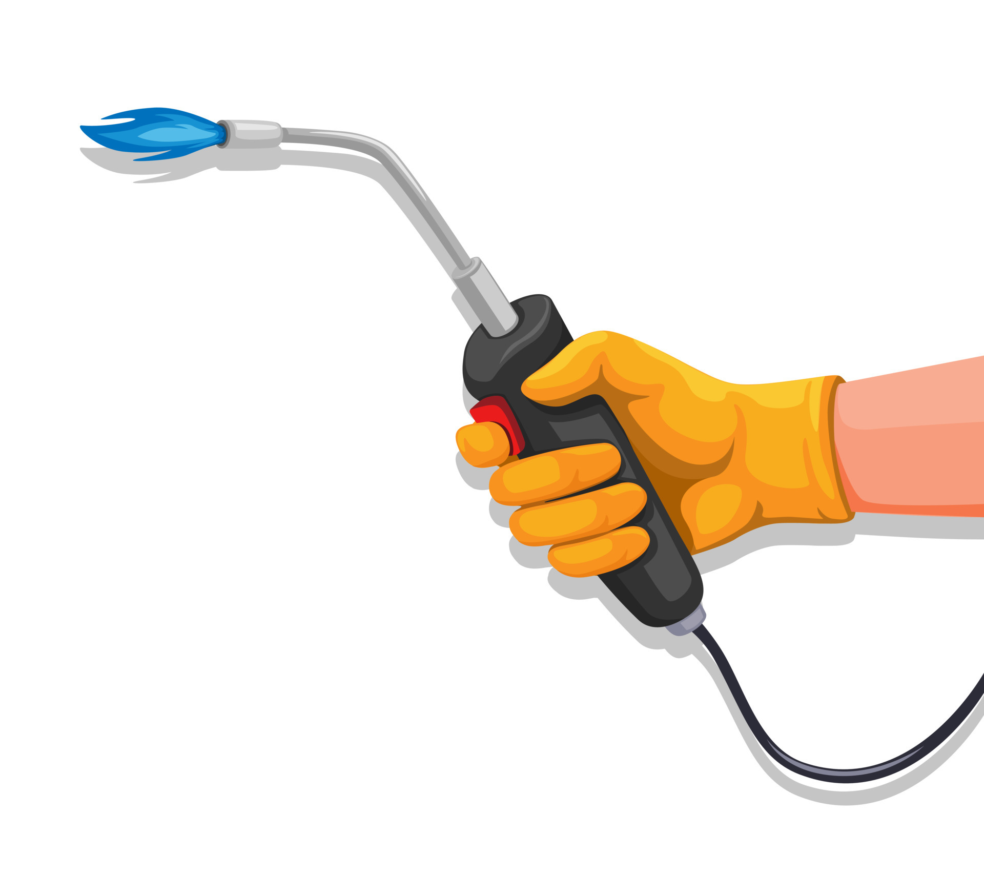 Welding tool on hand. mechanic and repairman job equipment symbol cartoon illustration vector