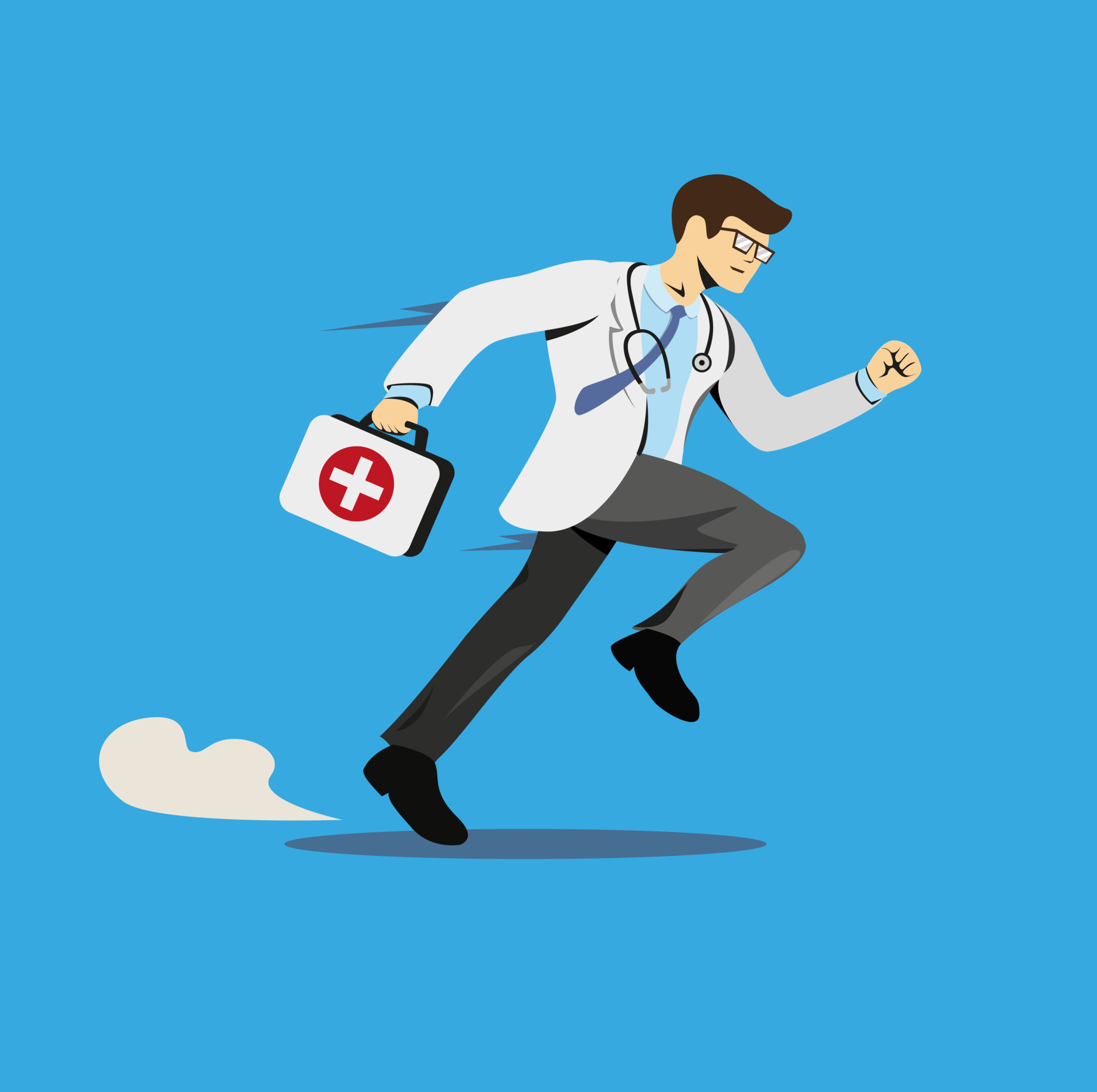 doctor running with medicine box, emergency hospital character in comic  cartoon flat illustration vector 4599776 Vector Art at Vecteezy
