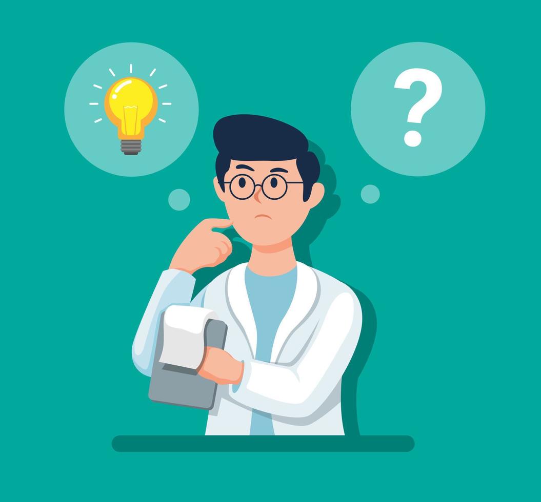 Scientist think find idea character symbol in cartoon illustration vector