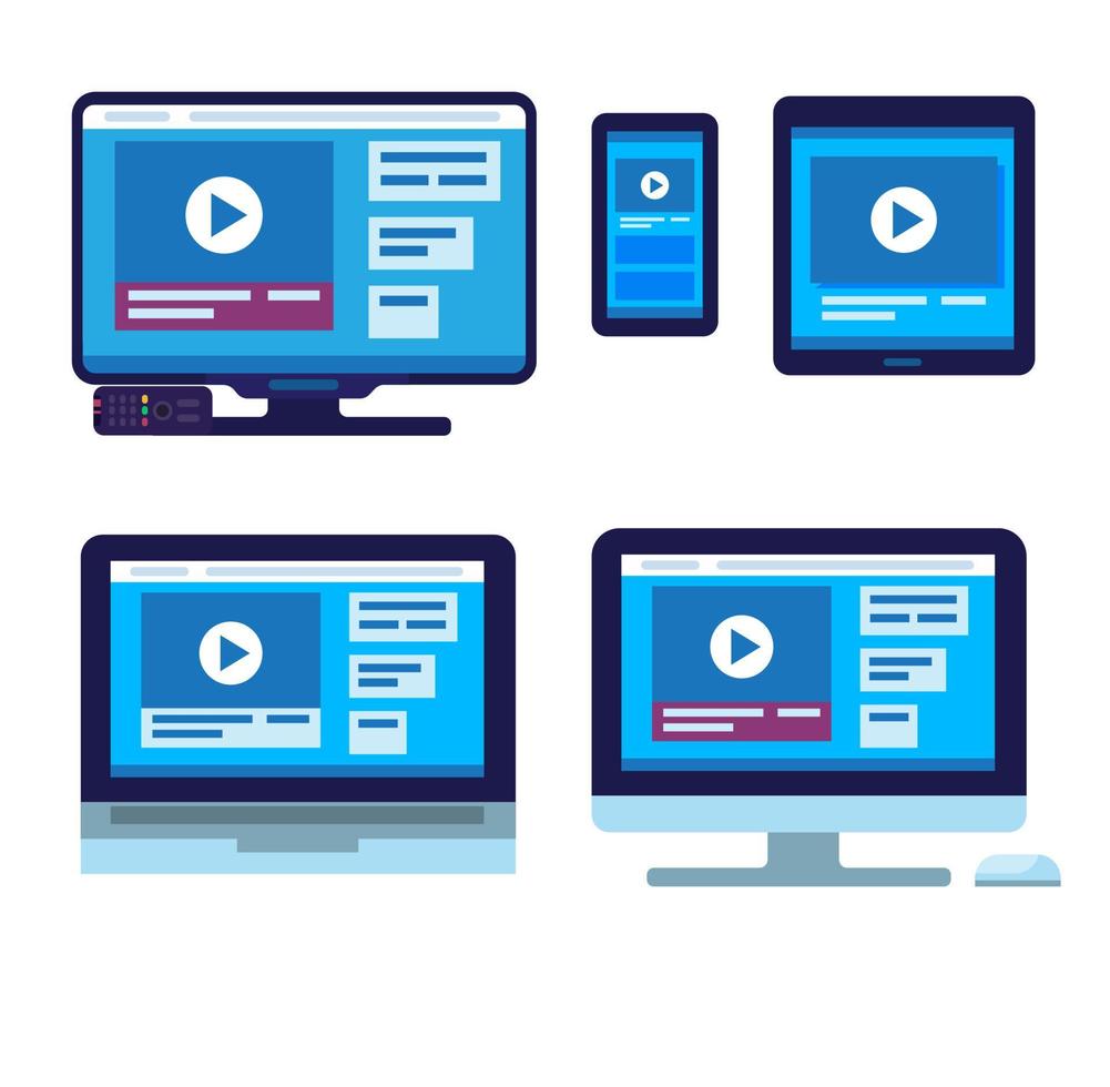 Icon set multi devices video streaming flat design vector