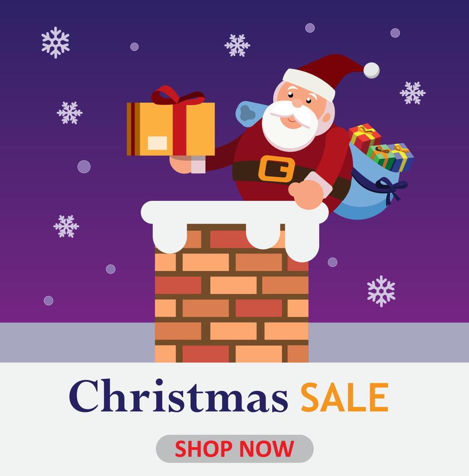 Santa Chimney with Gift, Package, Suitable for Web Banner, Promotin, Online Shop, App Promo, etc vector