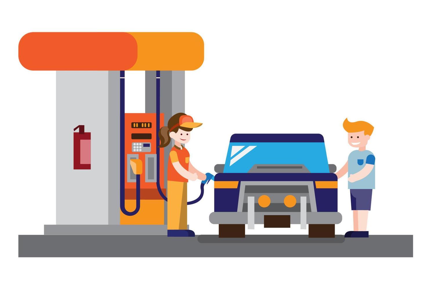 gas station man with muscle car illustration vector