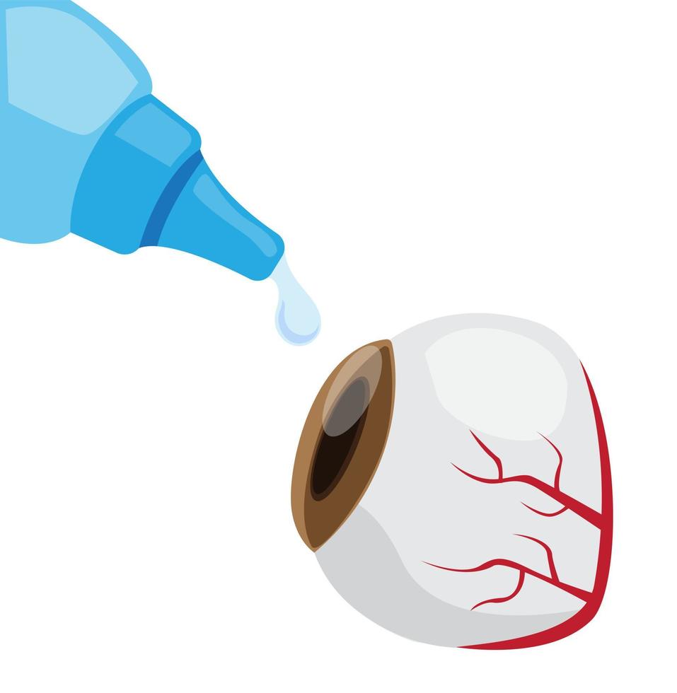 tratamiento de gotas para los ojos para la irritación, conjuntivitis, enrojecimiento e inflamación, icono en vector de ilustración de dibujos animados