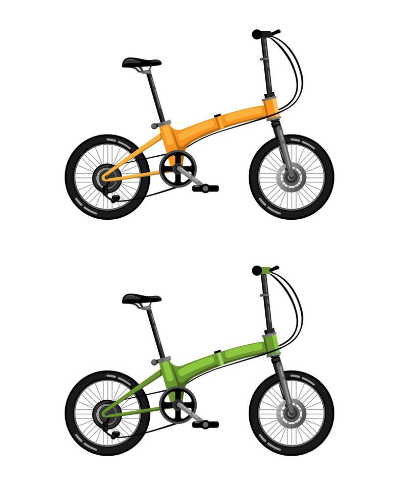 Folding bike, citizen bicycle in two color in realistic illustration vector on white background