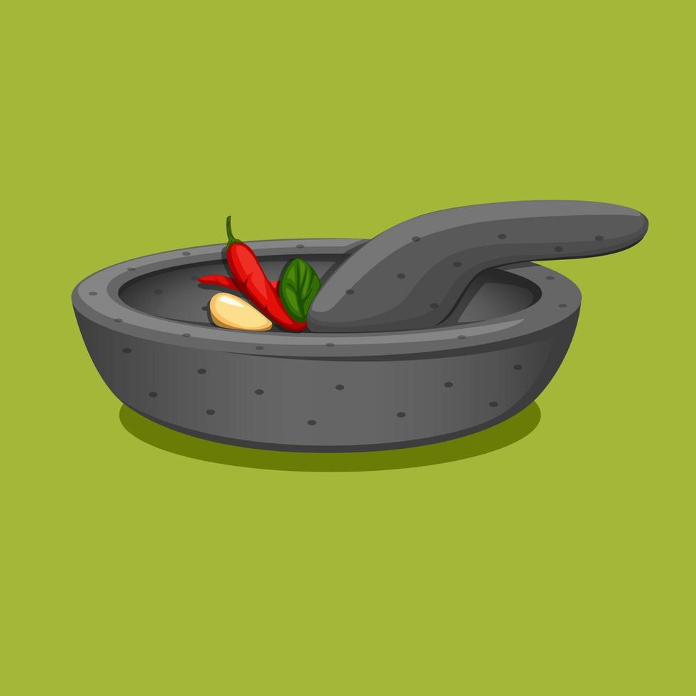 Cobek is traditional mortar grinder from stone popular in asian for making food symbol concept in cartoon illustration vector