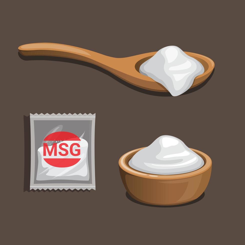 msg - glutamato monosódico. conjunto de símbolos de productos aromatizantes de alimentos. concepto en vector de ilustración de dibujos animados