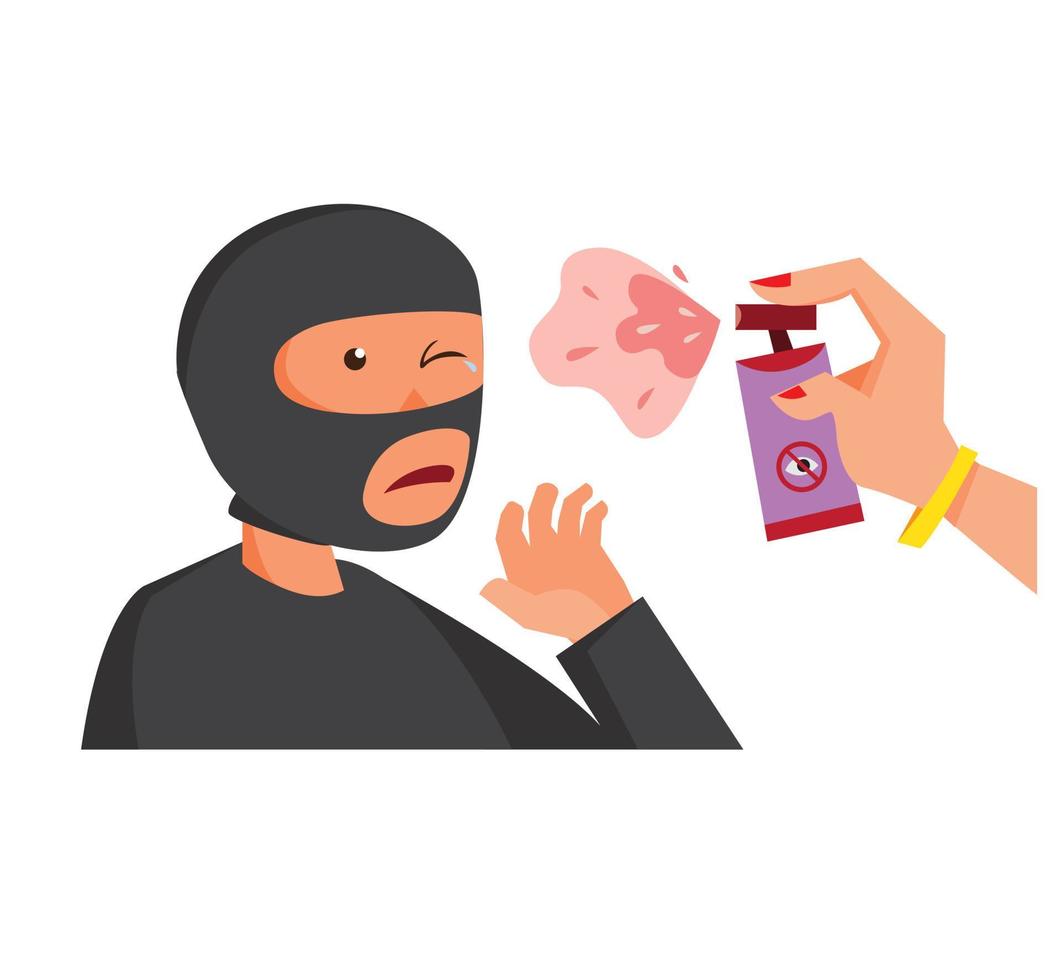 pepper spray on thief for self defence flat illustration vector design