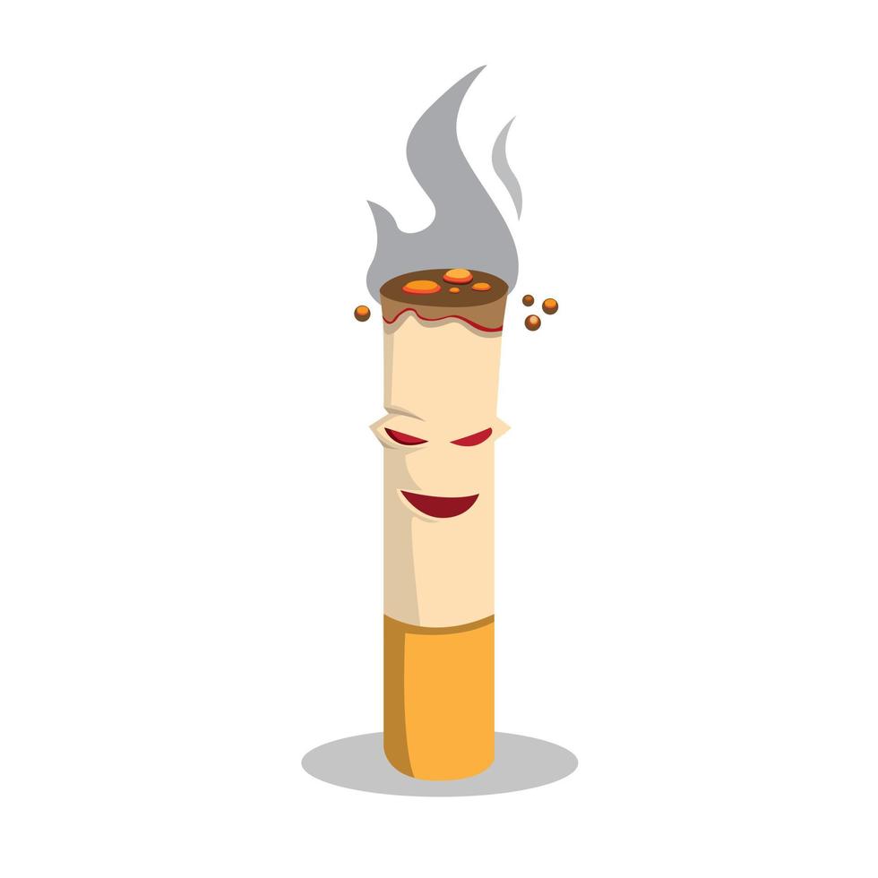 Cigarette mascot with evil expression, danger smoking smoking simbol logo icon cartoon flat style illustration isolated in white background vector