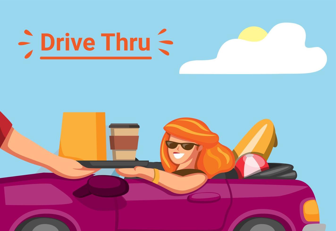 Woman take order in drive thru restorant with driving car in summer holiday in cartoon illustration vector 4599930 Vector Art at Vecteezy Woman take order in drive thru restorant with driving car in summer holiday in cartoon illustration vector 4599930 Vector Art at Vecteezy