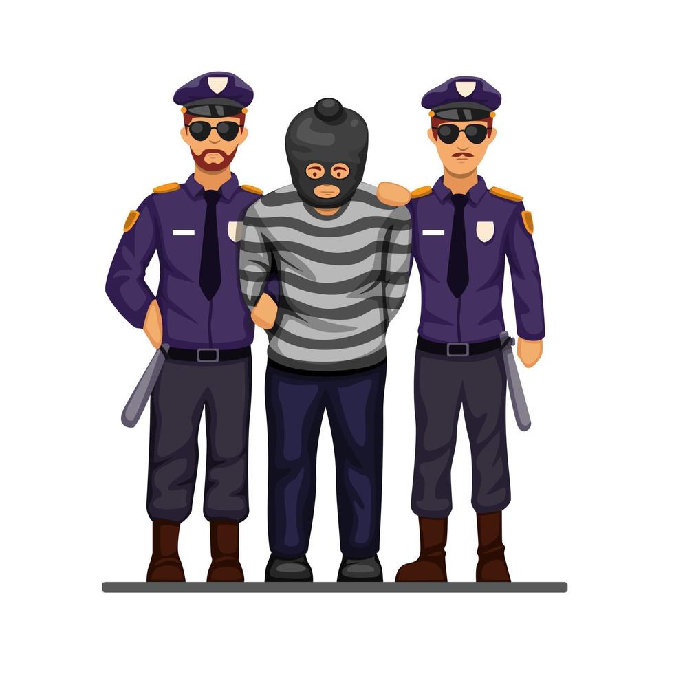 Police caught terrorist or criminal man with handcuff symbol concept in cartoon illustration vector isolated in white background