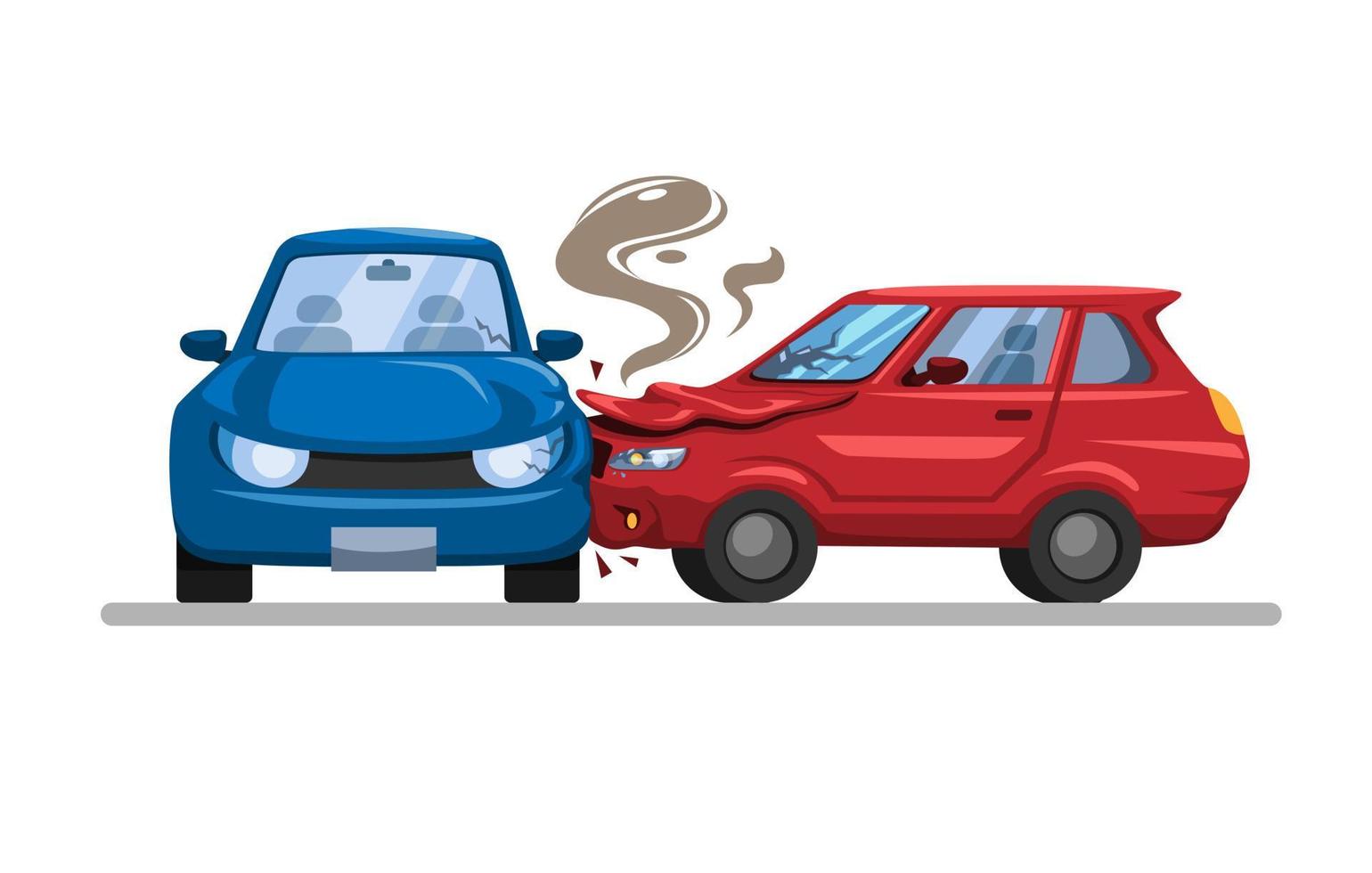 Cartoon vector illustration of car accident, crashing into the