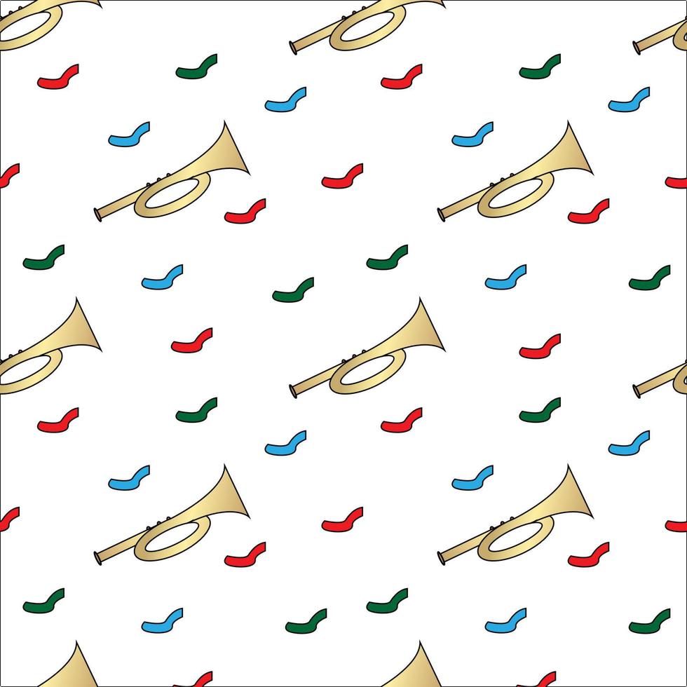 seamless pattern gold trumpet vector design, with colorful ribbons. designs for wallpapers, backdrops, covers, celebrations, and your design needs.