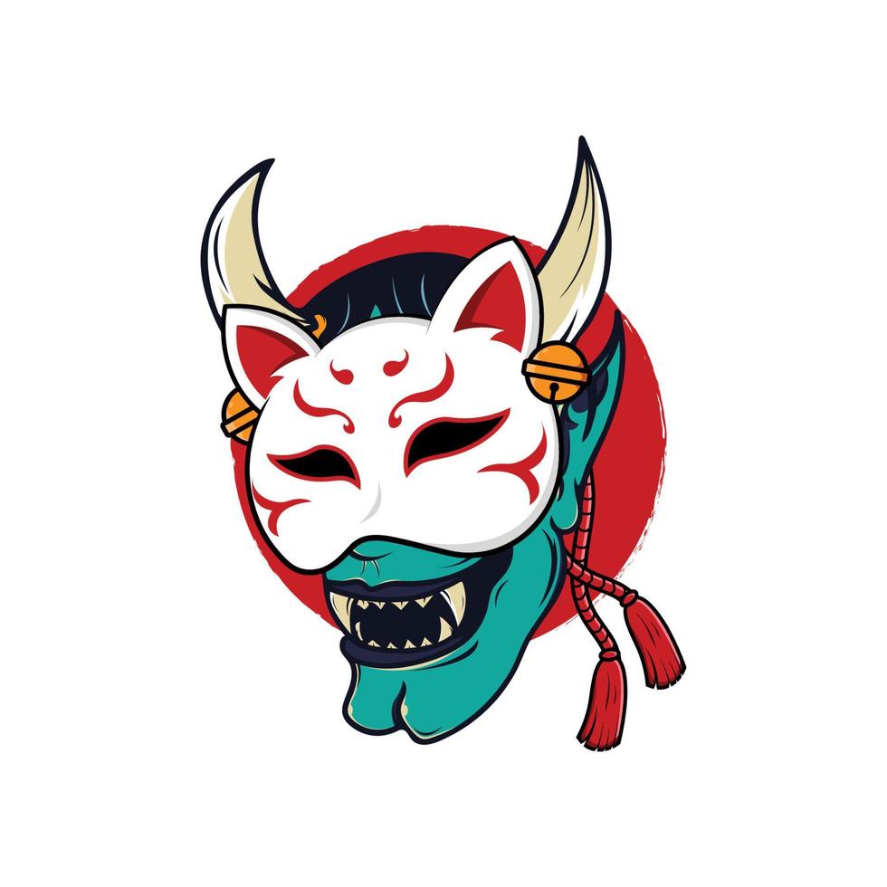 Oni devil and kitsune mask illustration 4599997 Vector Art at Vecteezy