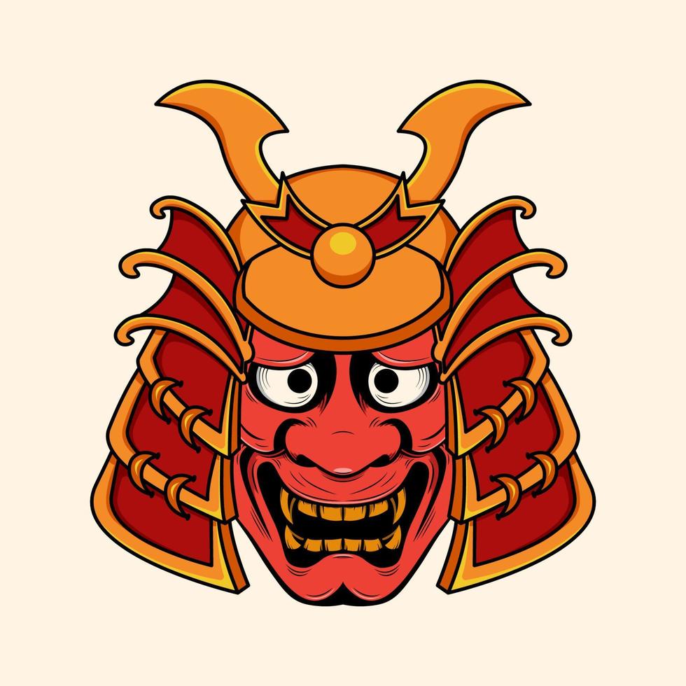 Japanese oni devil with samurai helmet illustration vector
