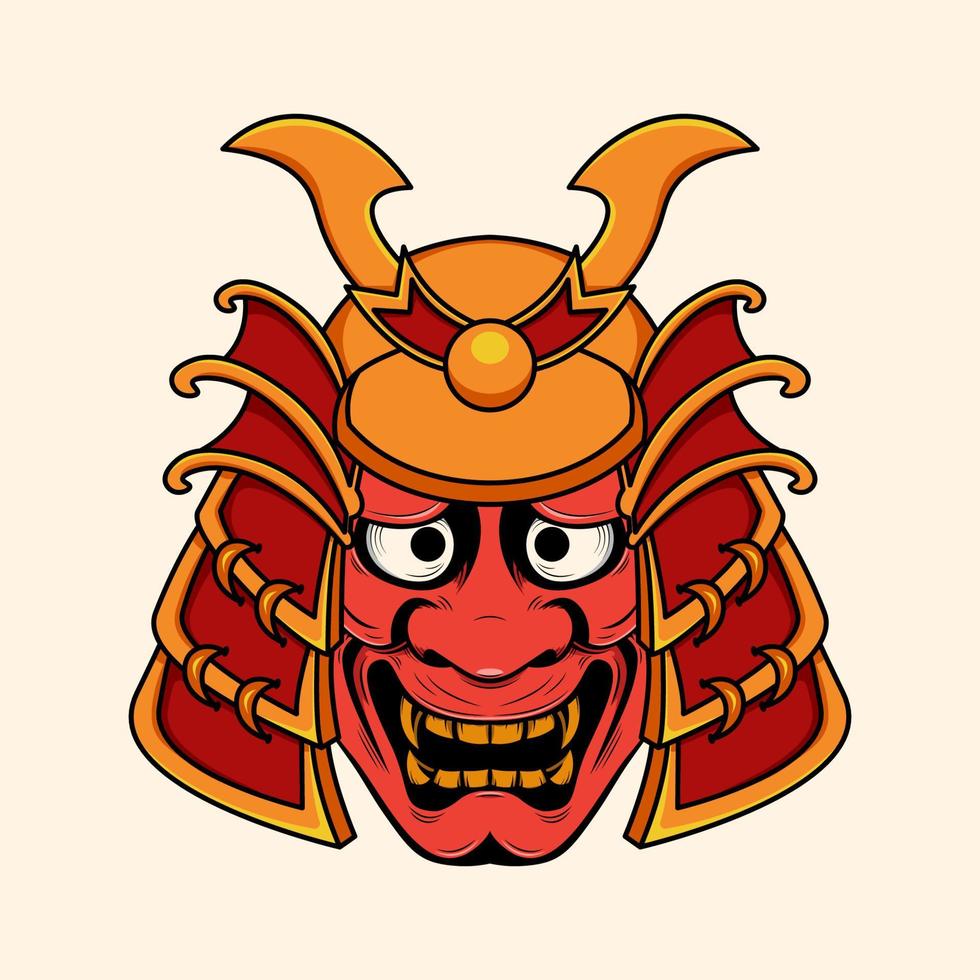 Japanese oni devil with samurai helmet illustration vector