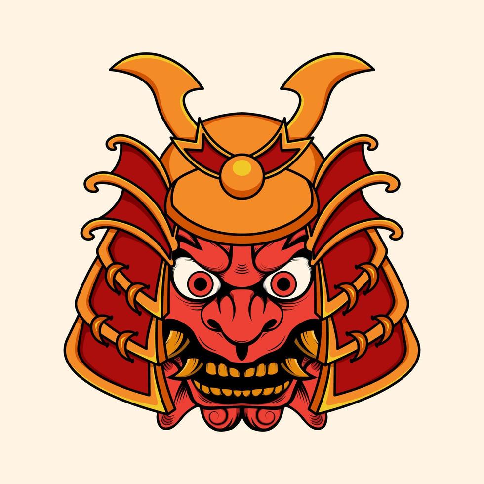 Japanese oni devil with samurai helmet illustration vector