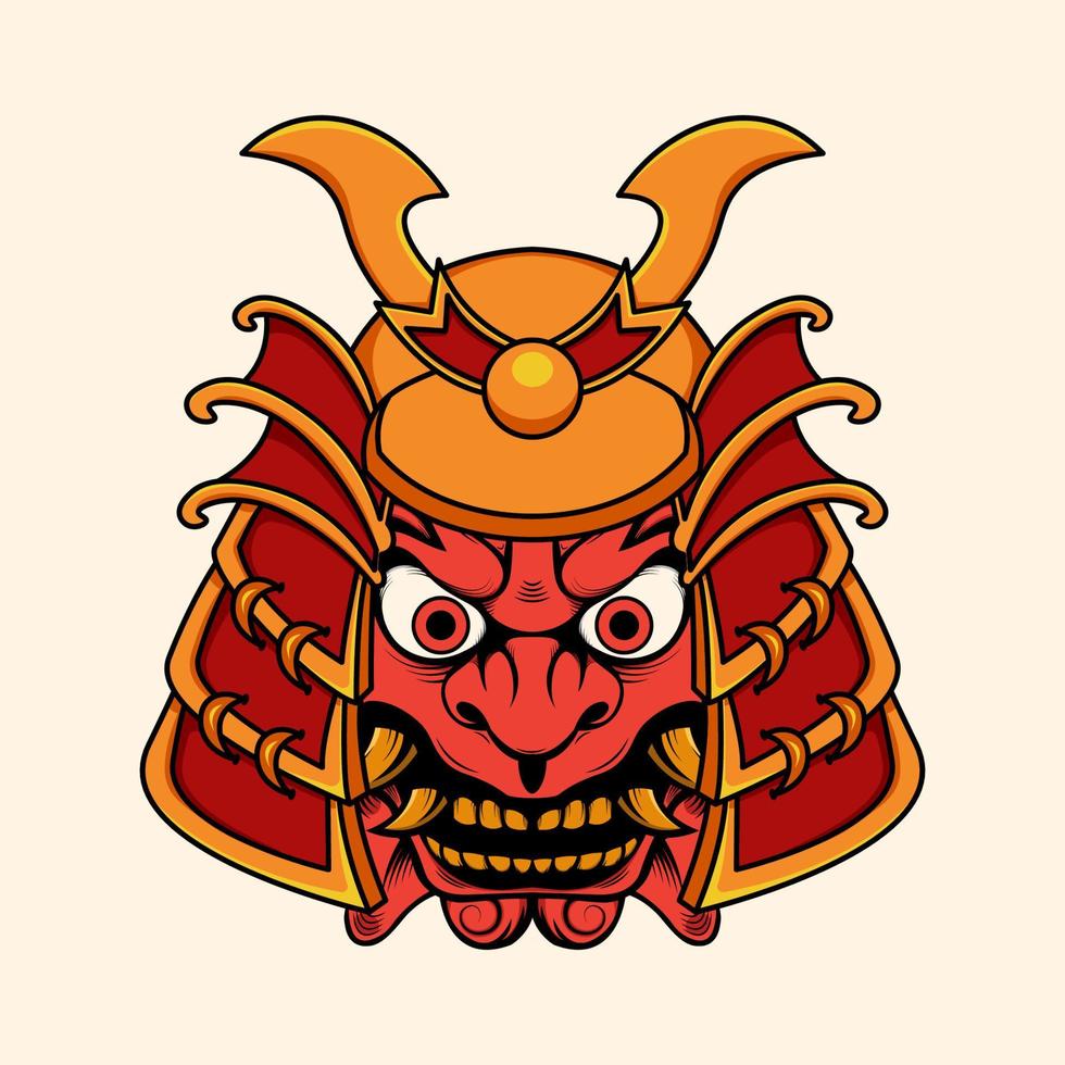 diablo oni japonés con ilustración de casco de samurai vector