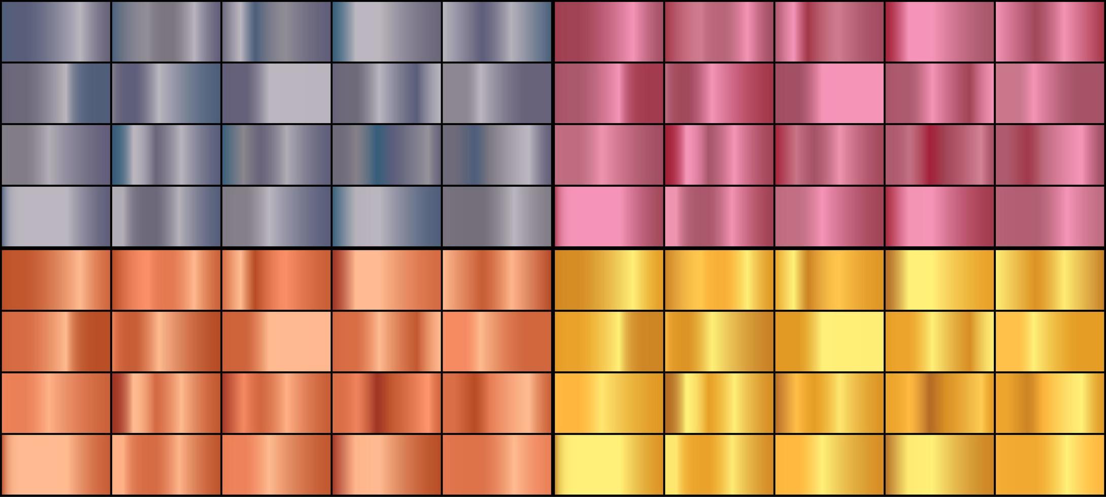 Vector set of colorful metal gradients.