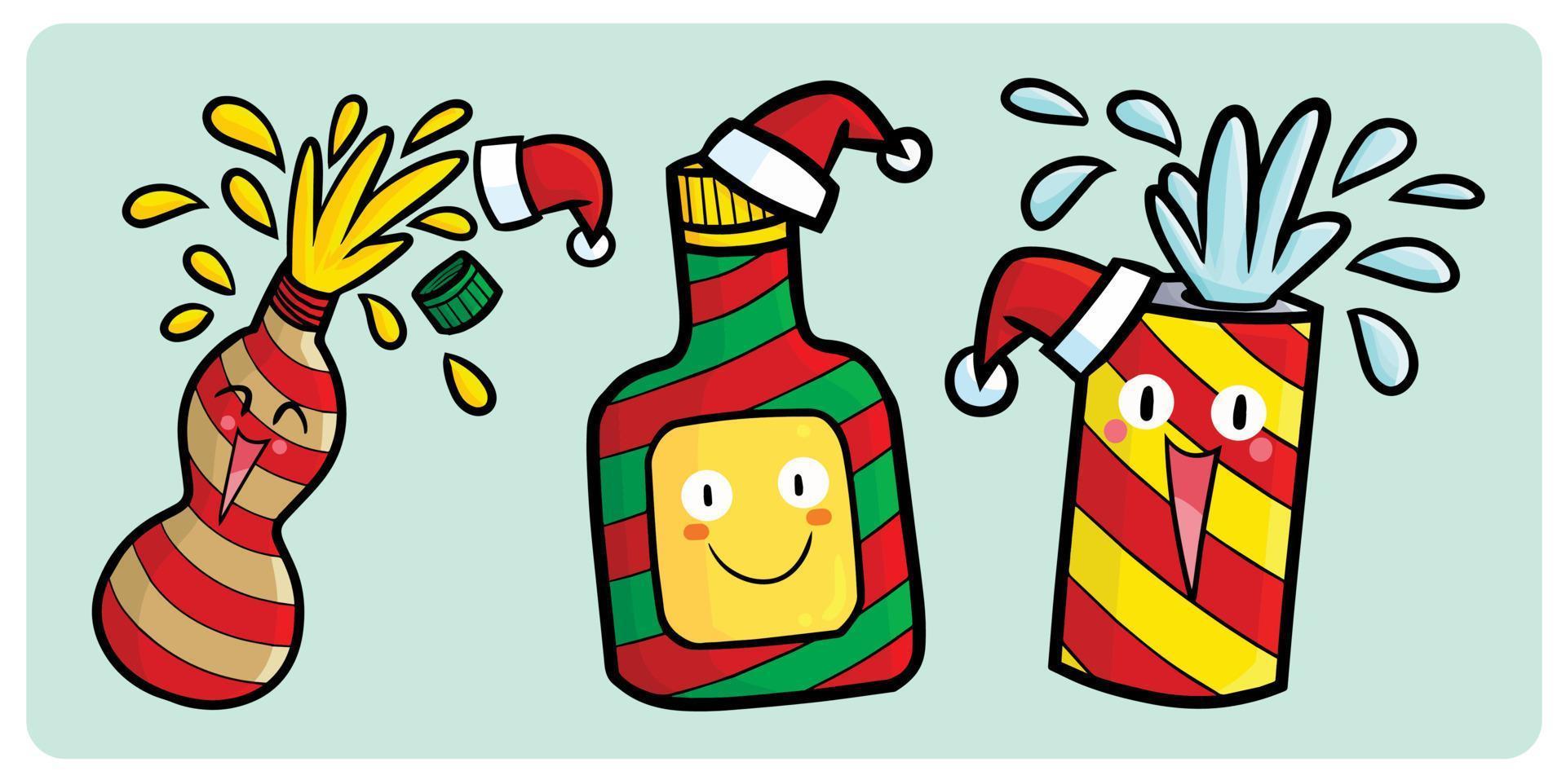 Funny christmas softdrink characters in kawaii style vector