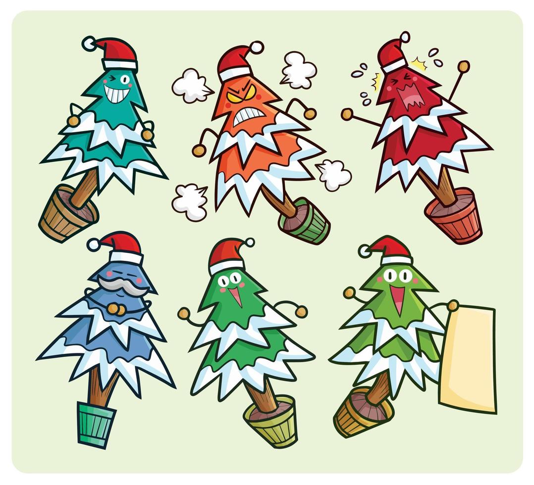 Funny christmas tree character cartoon collection vector