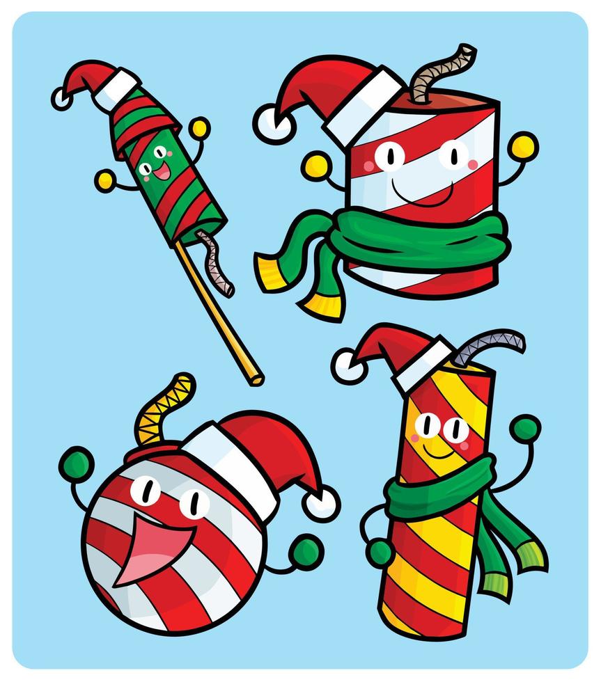 Funny firecrackres characters in cartoon style vector