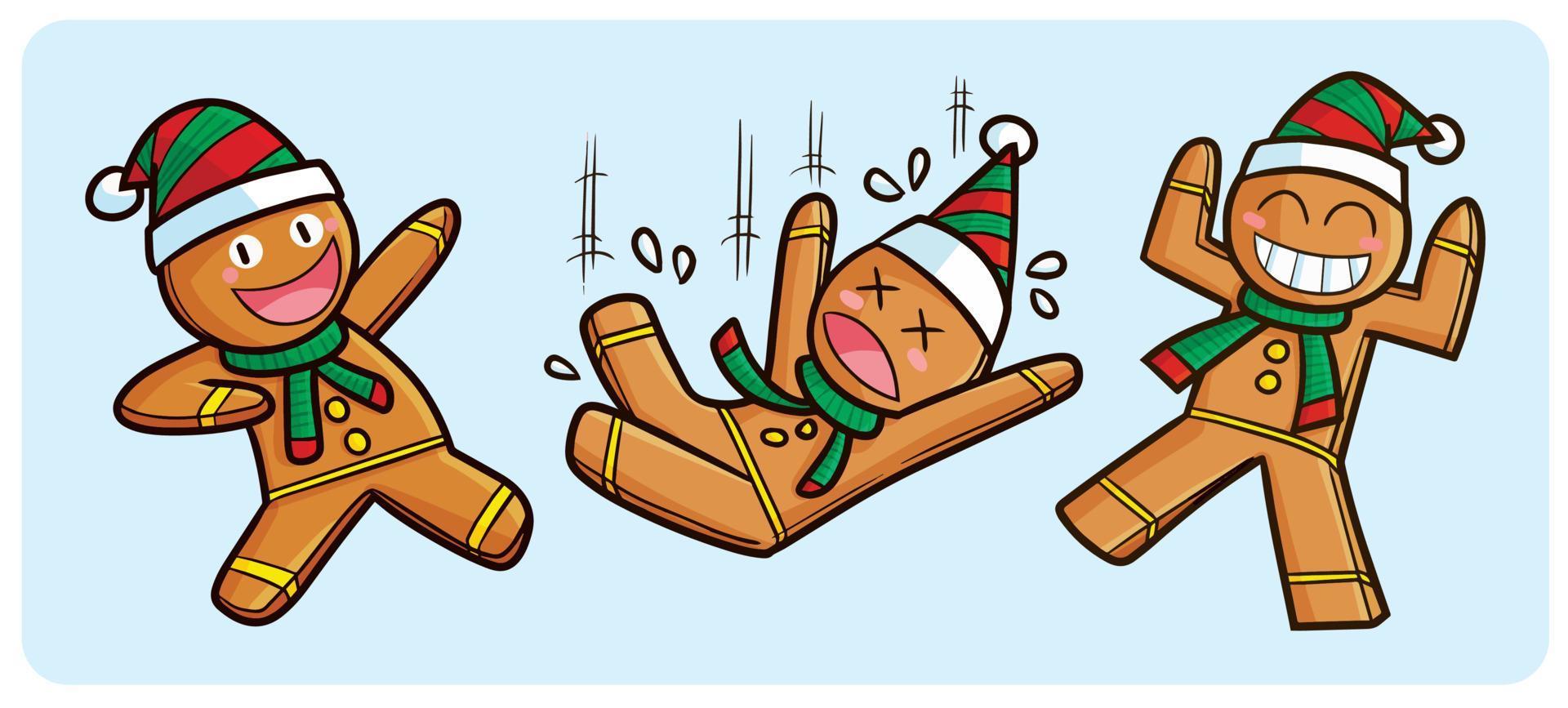 Funny ginger bread cartoon in many poses vector