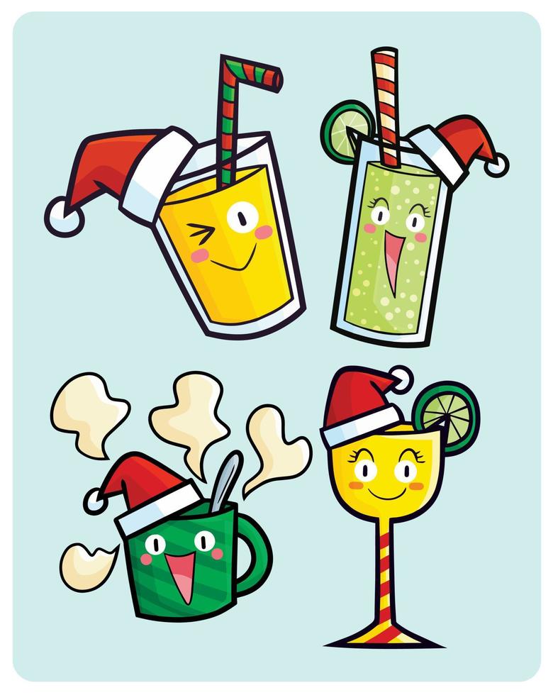 divertidos personajes de bebidas navideñas ambientados en el estilo de dibujos animados divertidos personajes de bebidas navideñas ambientados en el estilo de dibujos animados vector