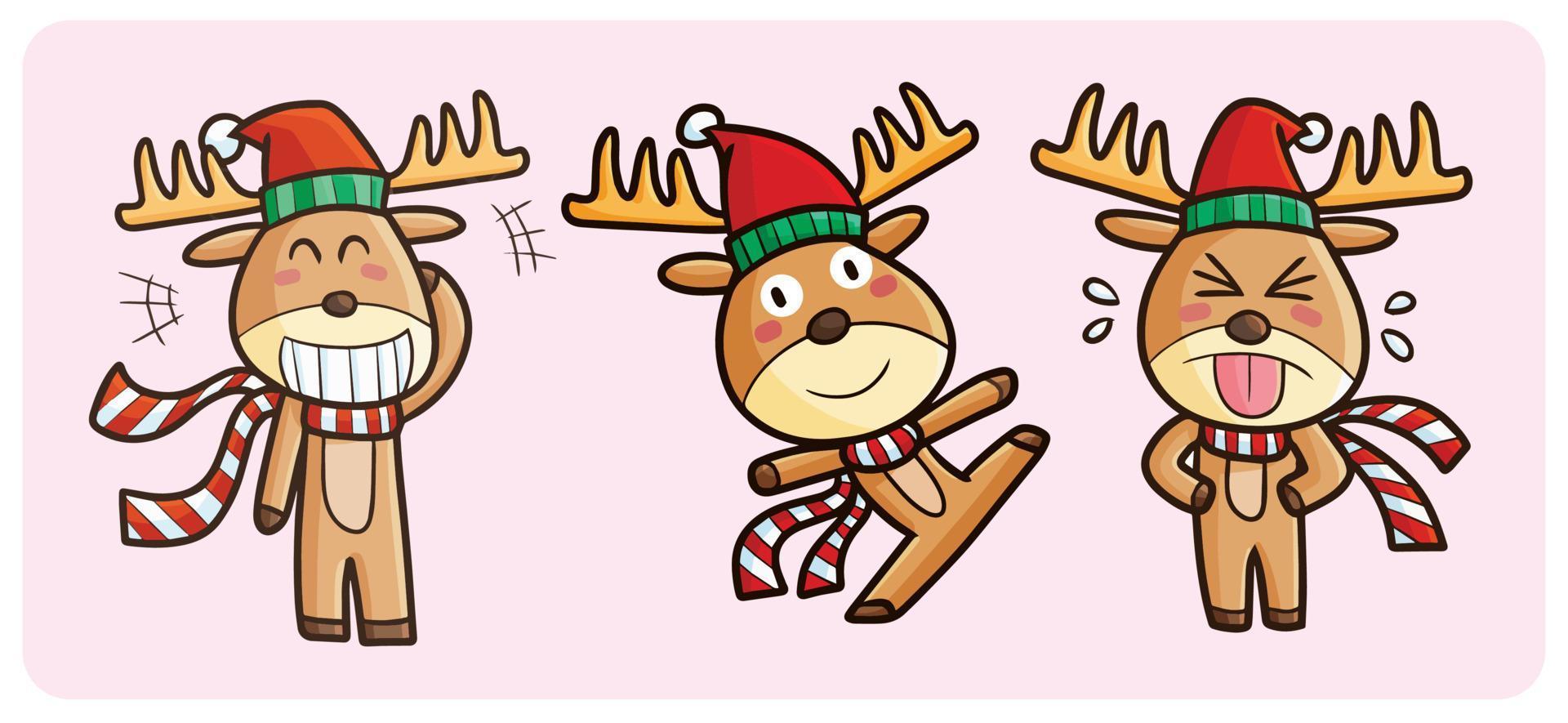 Funny christmas deer cartoo character set vector