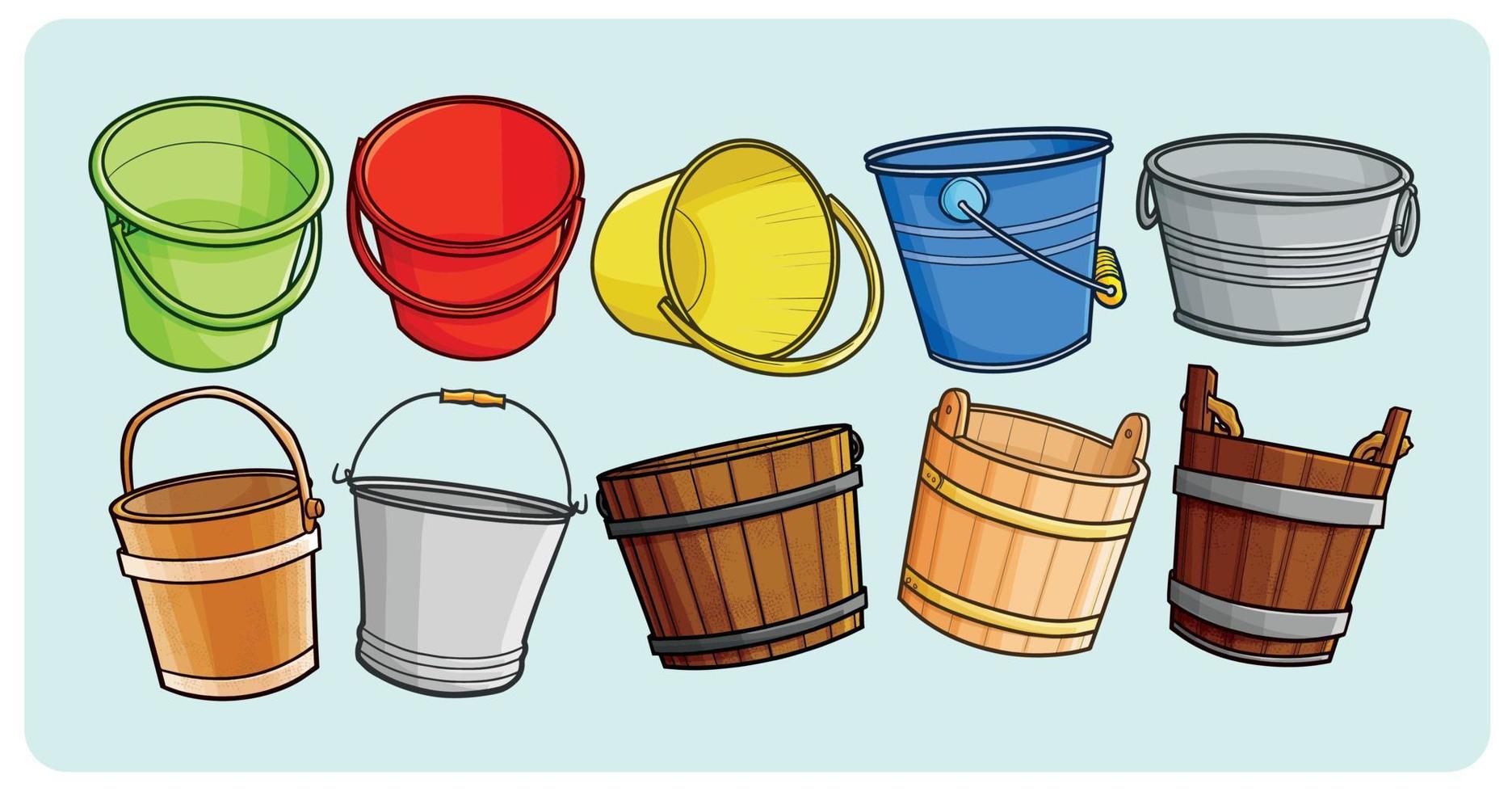 Various bucket collection in simple doodle style vector