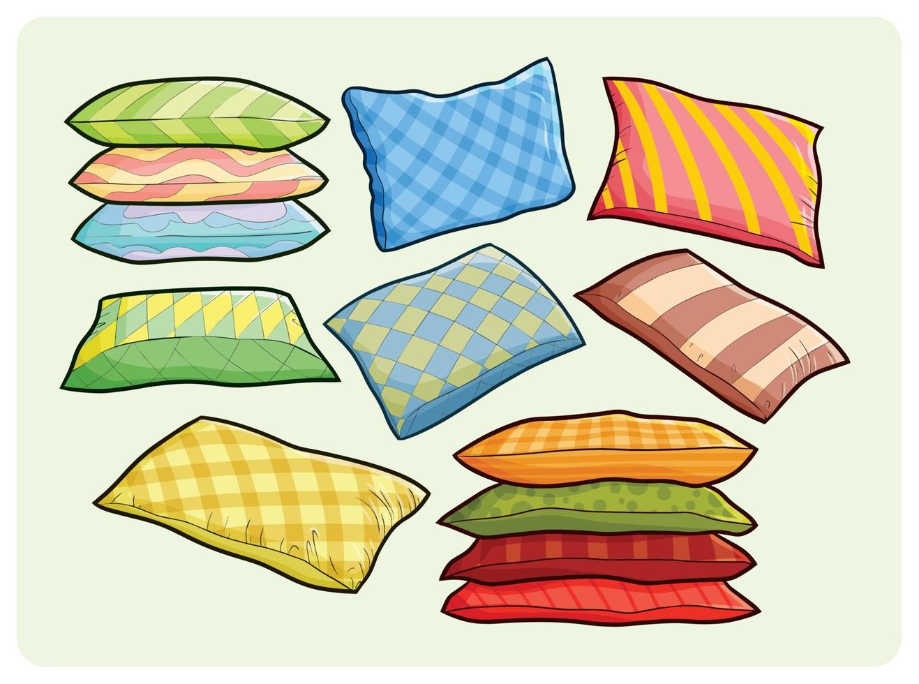 Funny colorful big pillow collection in simple cartoon style vector